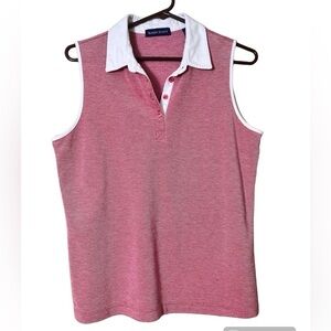 Vintage 80’s Karen Scott 1/4 Button Collared Red Sleeveless Polo‎ Tank SZ Medium